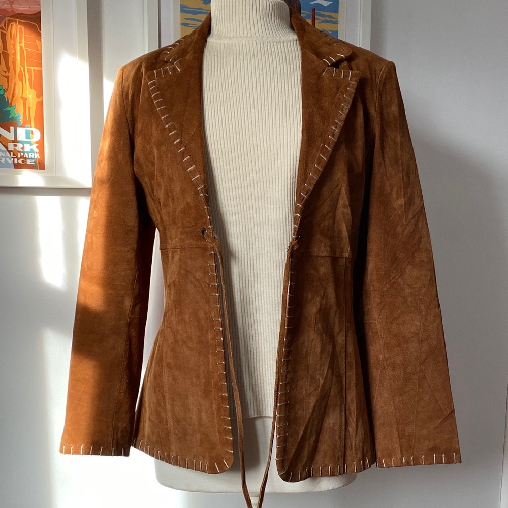 Vintage Joe Boxer 100% Suede Tie-Front Brown Jacket - Picture 6 of 10
